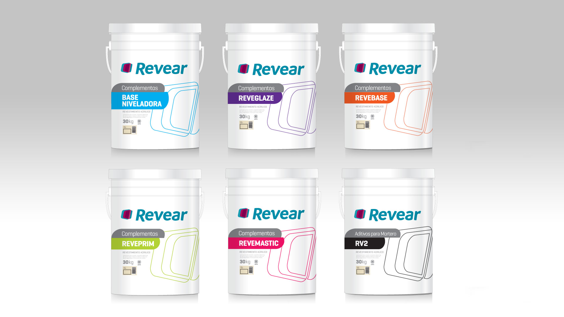 Complementos Revear. Pinturas Revear. Packaging design. Diseño de Packaging. ParexGroup