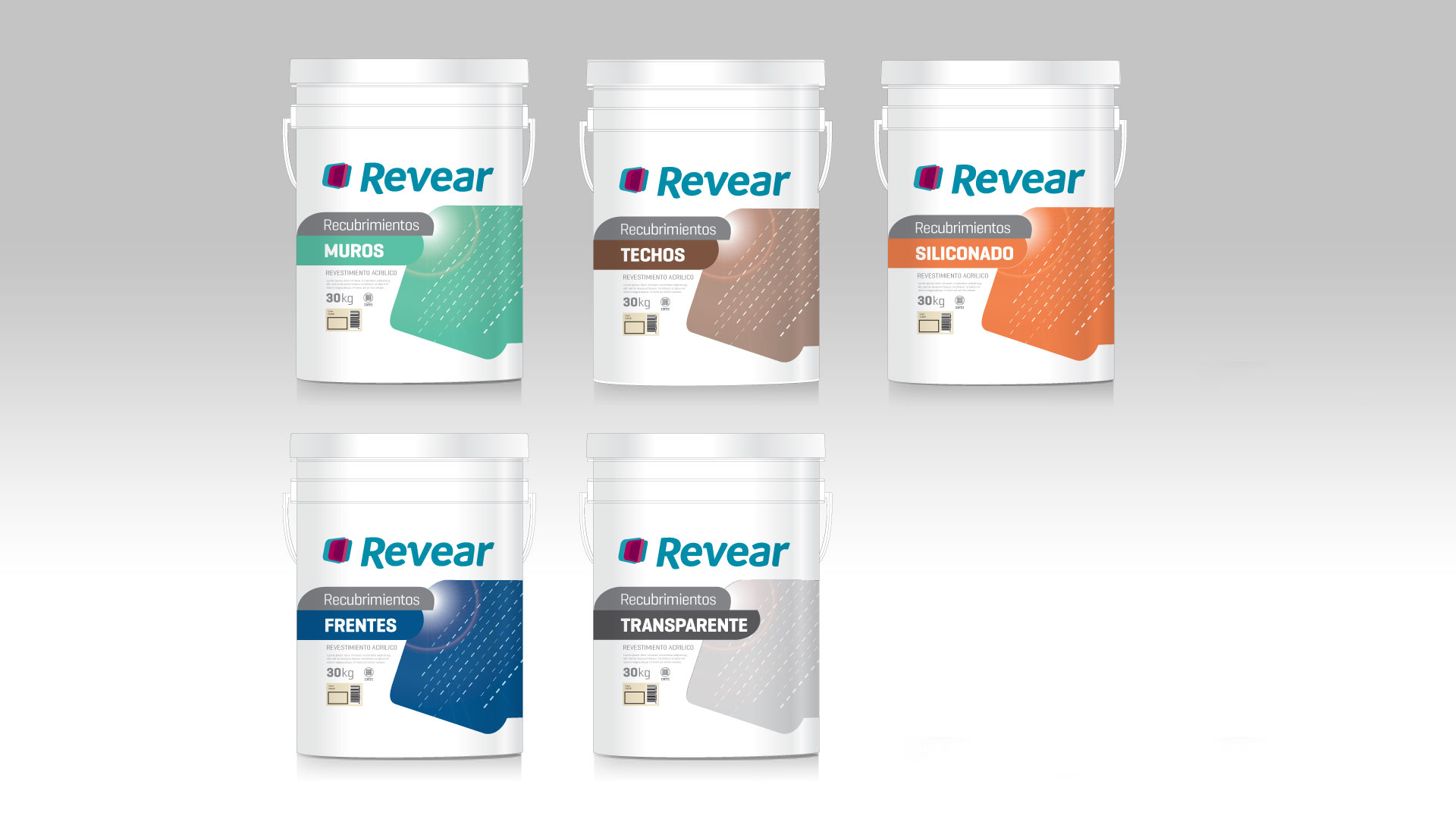Recubrimientos Revear. Pinturas Revear. Packaging design. Diseño de Packaging. ParexGroup