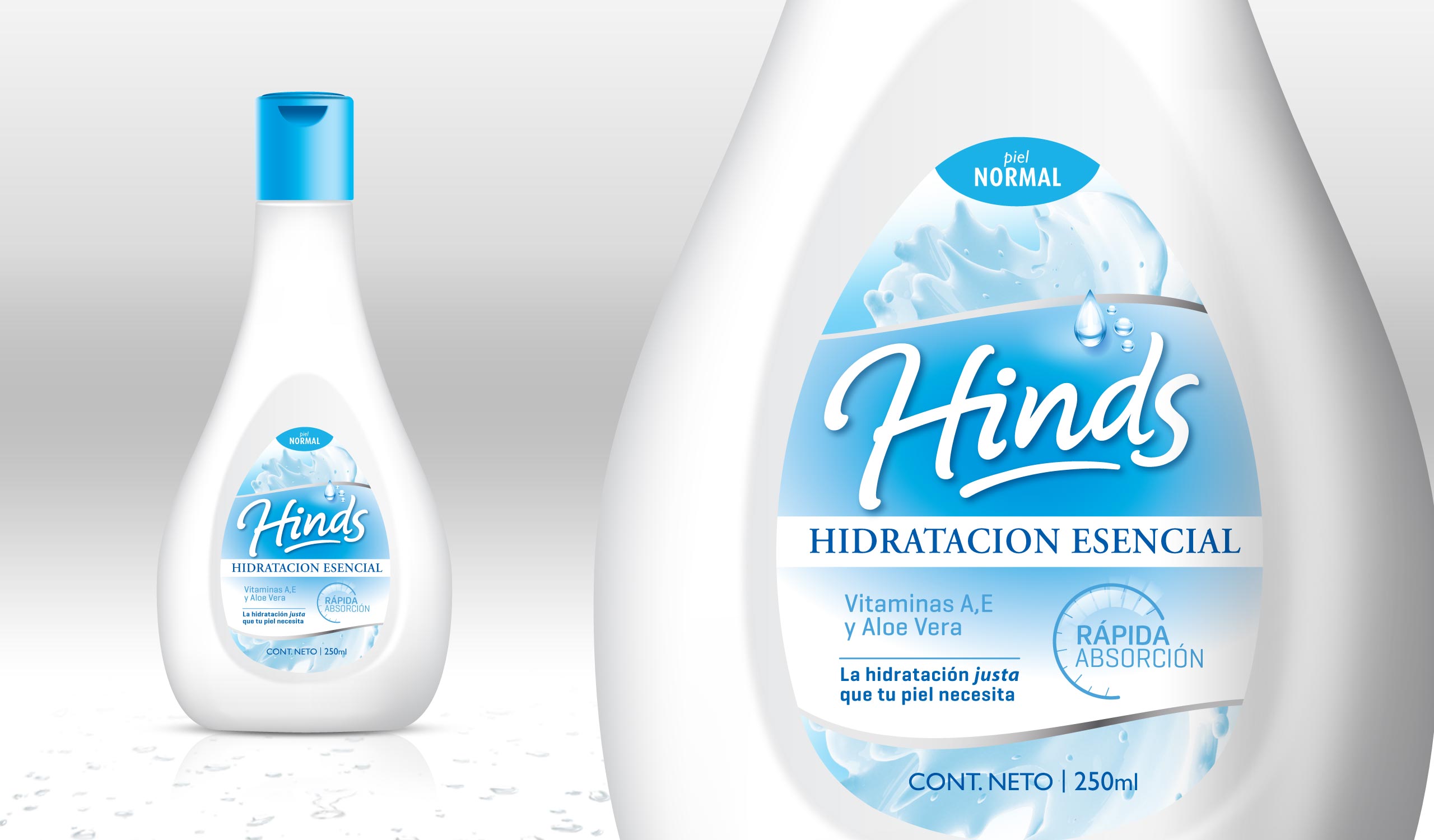 Hinds Hidratación Esencial. Hinds Essential Hydration. Packaging design. Diseño de Packaging. GlaxoSmithKline (GSK)